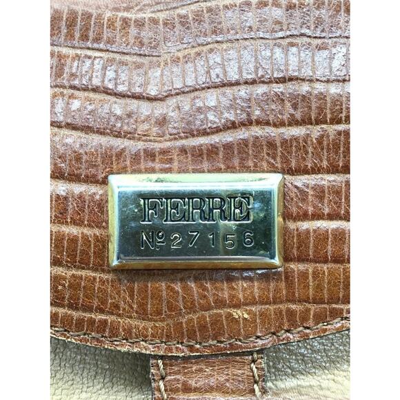 Gianfranco Ferre Distressed Leather Reptile Accent Drawstring Backpack - Picture 4 of 10